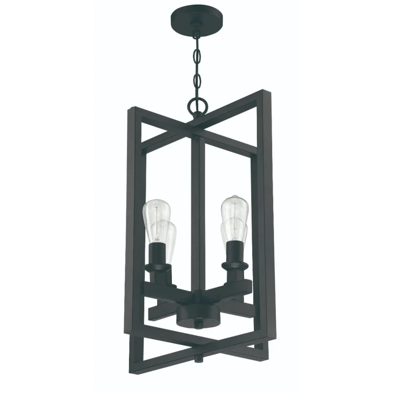 Flat Black Four Light Foyer Pendant from the Chicago Collection