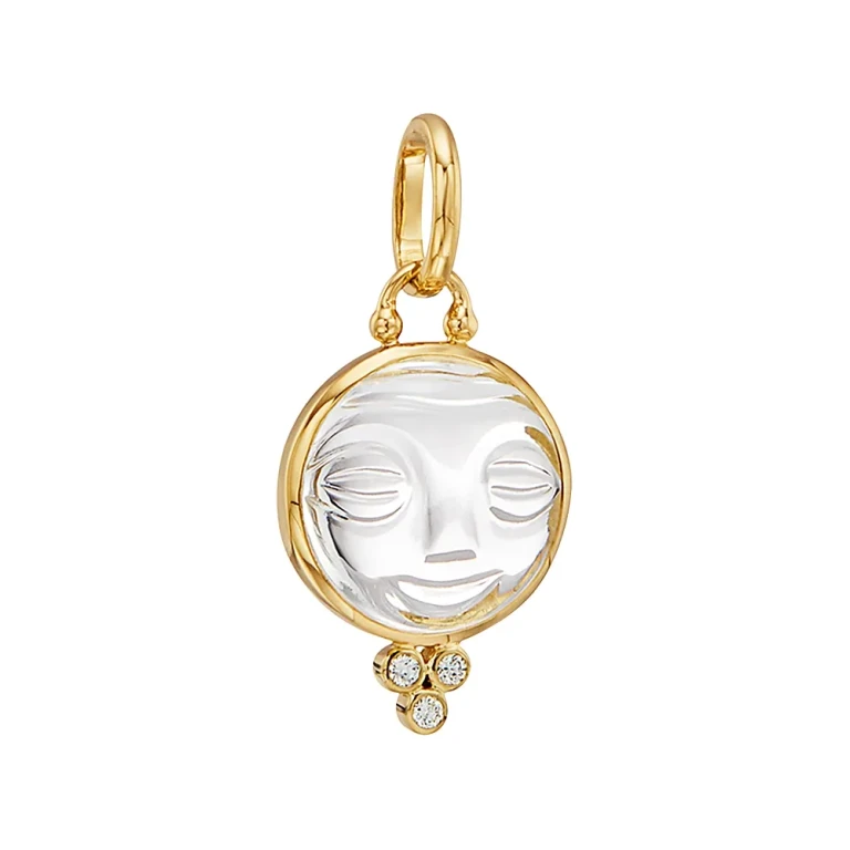 Temple St. Clair 18K Yellow Gold Medium Carved Crystal Moonface Pendant with Diamonds