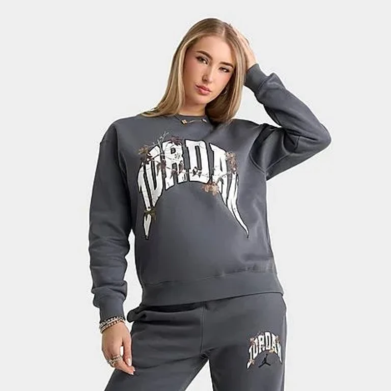 Jordan Women's Brooklyn Fleece Realtree Crewneck Sweatshirt in Iron Grey/Sail Size: XS