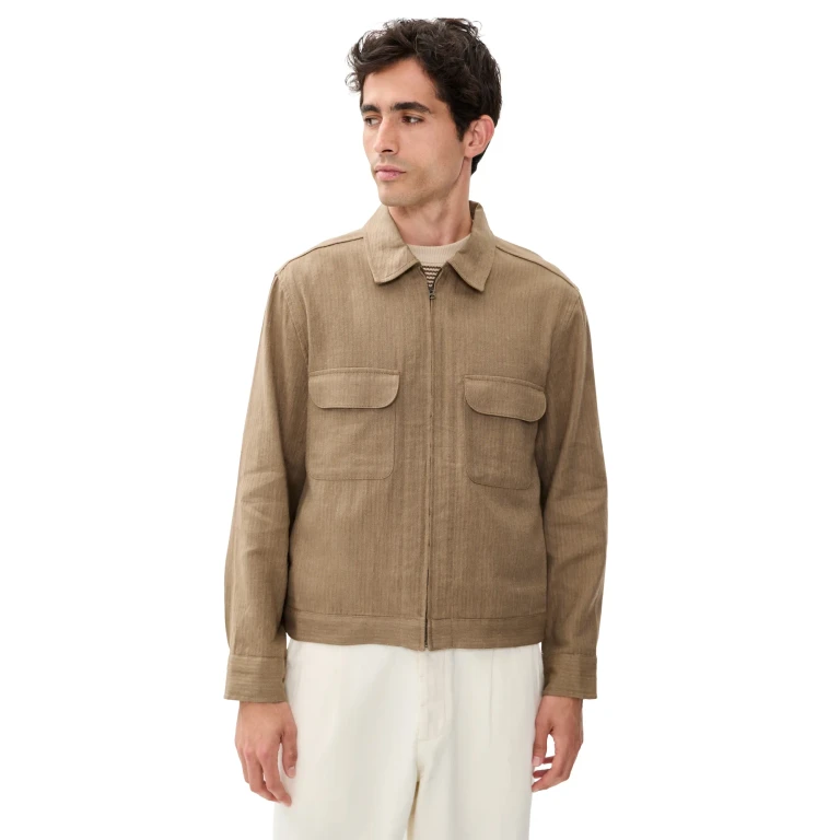 Madewell Herringbone Linen Zip Jacket Olive XL