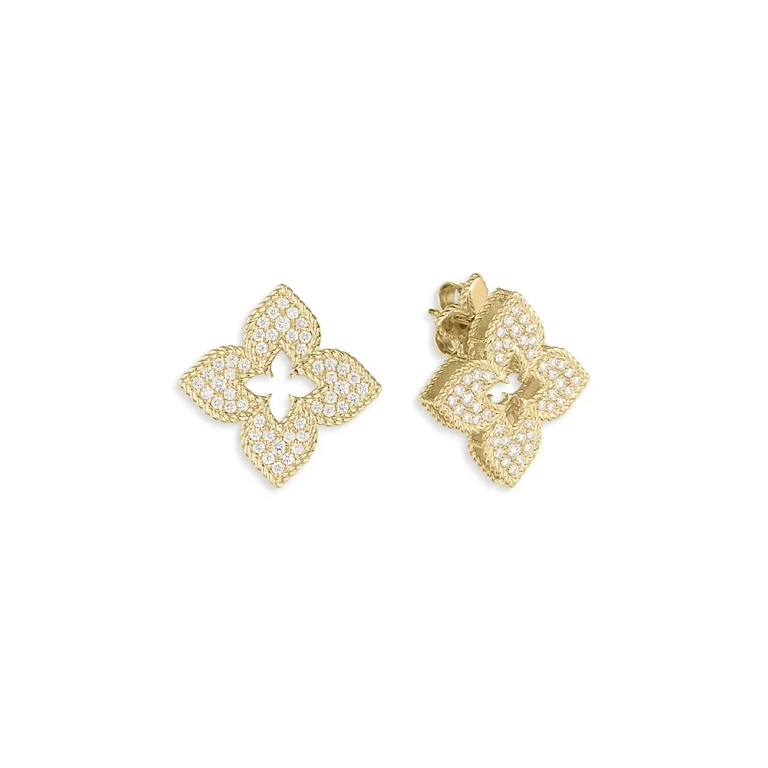 Roberto Coin 18K Yellow Gold Venetian Princess Diamond Flower Earrings