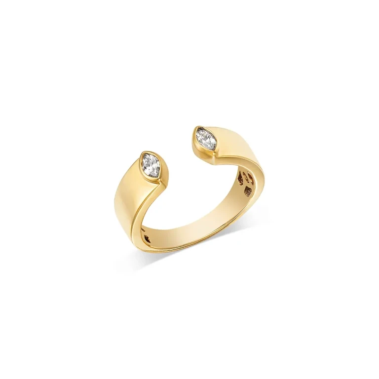 Diamond Marquis Cuff Ring in 14K Yellow Gold, 0.2 tcw
