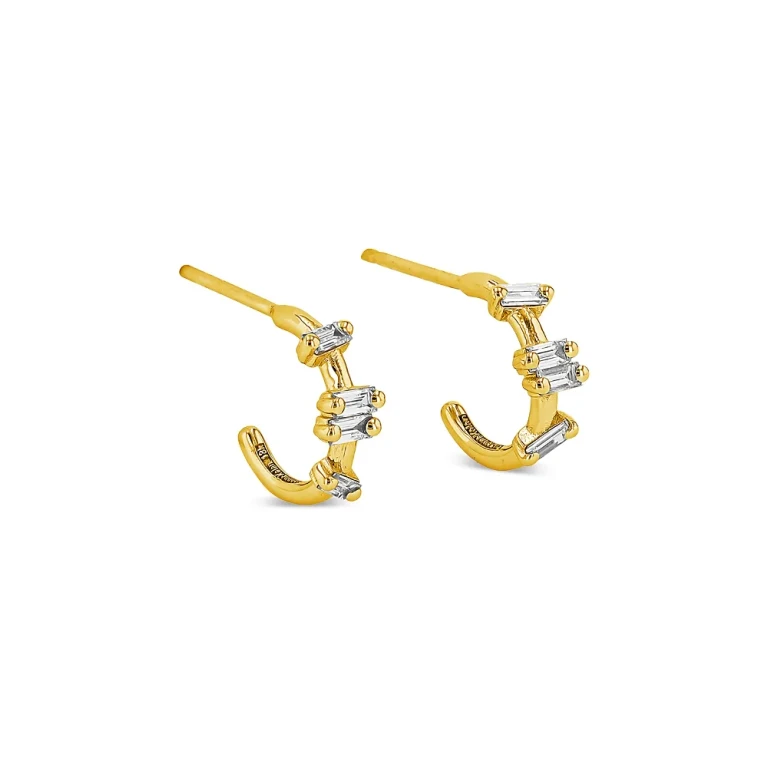 Suzanne Kalan 18K Yellow Gold Fireworks Diamond Baguette Small Half Hoop Earrings