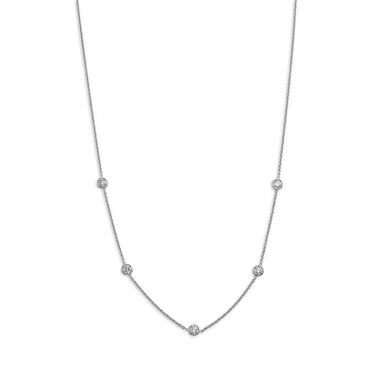Diamond Bezel Station Necklace in 14K White Gold, 1.5 tcw
