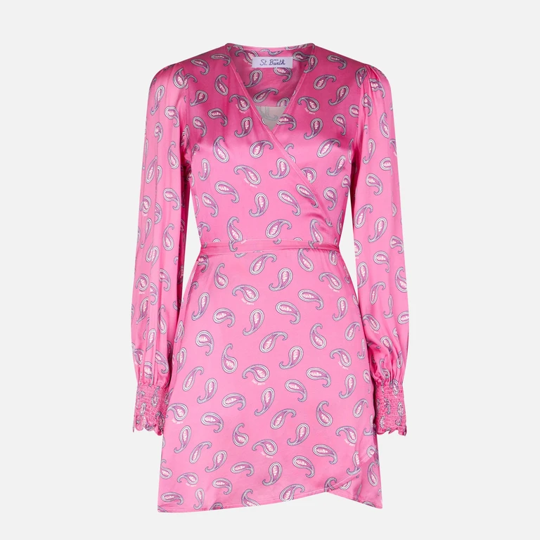 MC2 Saint Barth Satin Wrap Dress With Paisley Print
