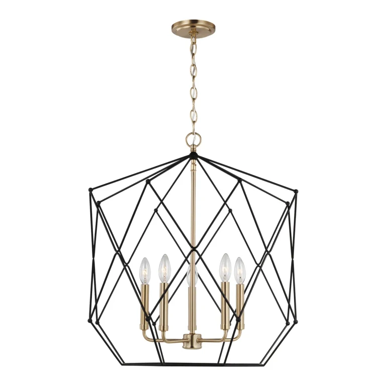 Satin Brass Five Light Lantern from the Zarra Collection