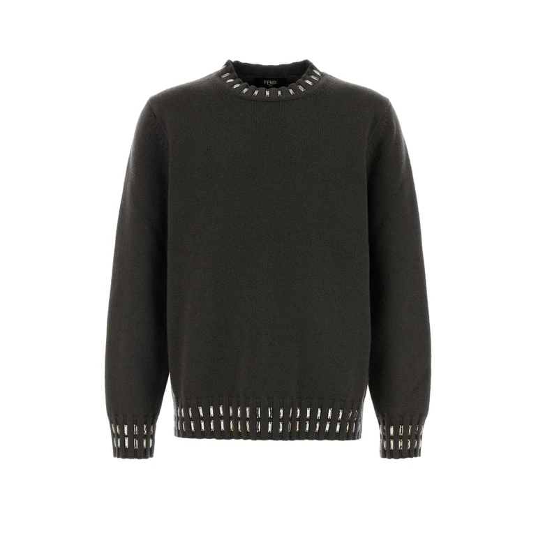 Fendi Charcoal Wool Blend Sweater Peltro Exterior: Cashmere Maglieria - Men