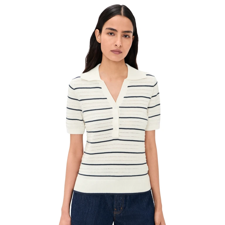 Varley Wren Knit Polo White/Blue Nights XL