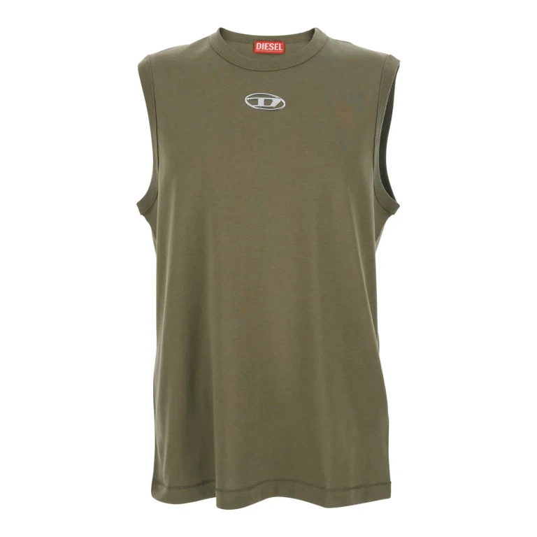 Diesel t-bisco-iod Green Sleeveless Top With Logo Detail On The Front In Cotton Man