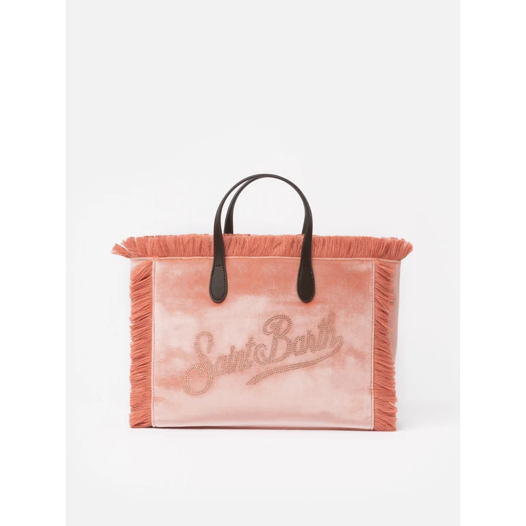 Mc2 Saint Barth Pink Velvet Colette Handbag With Rhinestones Logo Bag - Unisex