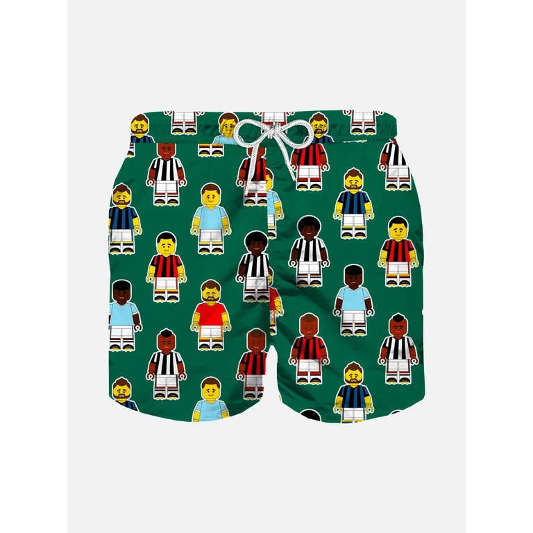 Mc2 Saint Barth Boy Swim Shorts With Football Players Print Green Swimshort