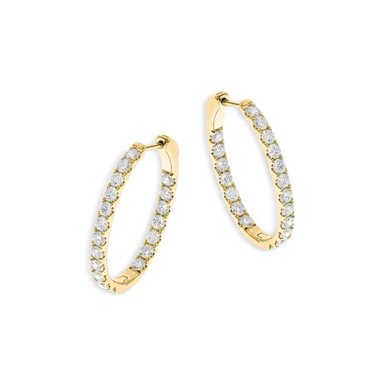 14K Yellow Gold Diamond Oval Hoop Earrings, 2.0 tcw