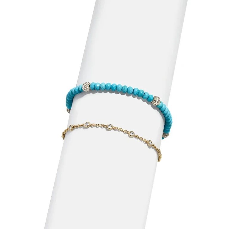 Baublebar Marina Crystal & Turquoise Bead Ankle Bracelets in Gold Tone, Set of 2