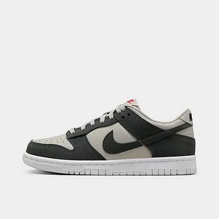 Nike Big Kids Dunk Low Glitter Casual Shoes in Light Iron Ore/White/Gym Red Size: 3.5