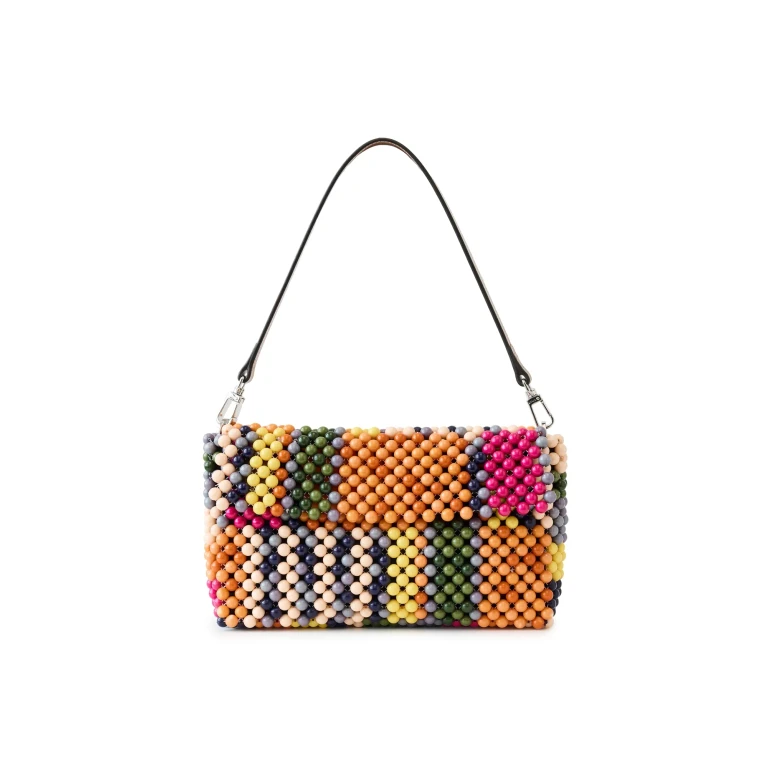 STAUD Timmy Perlen-Schultertasche Multi Bayadere Stripe