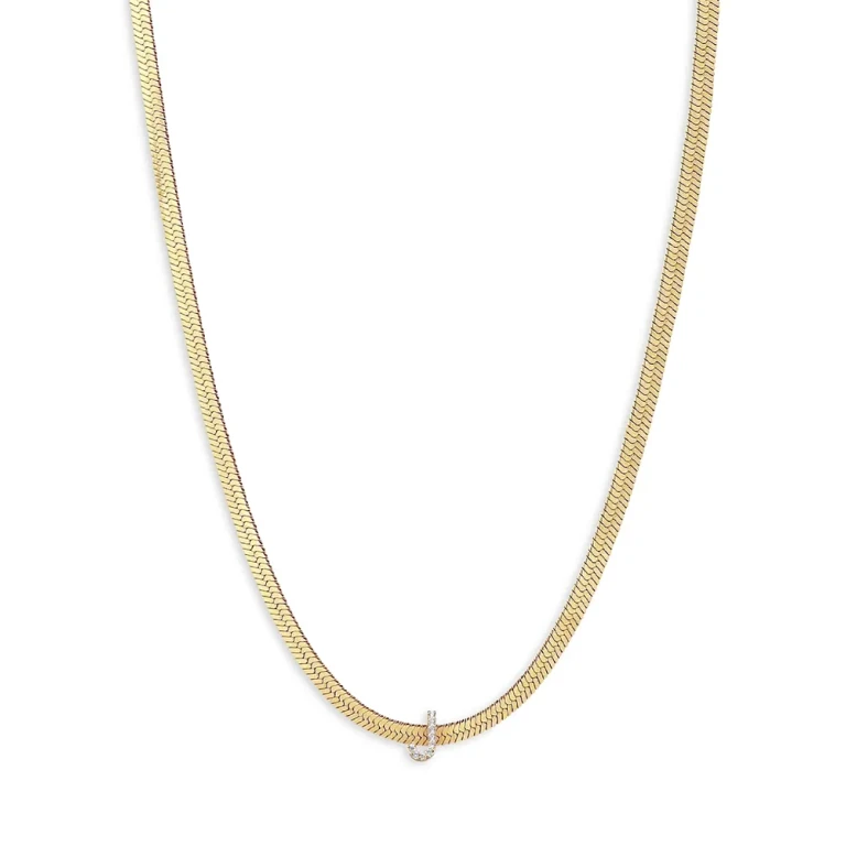 Ettika Initial Herringbone Chain Necklace in 18K Gold Plated, 12