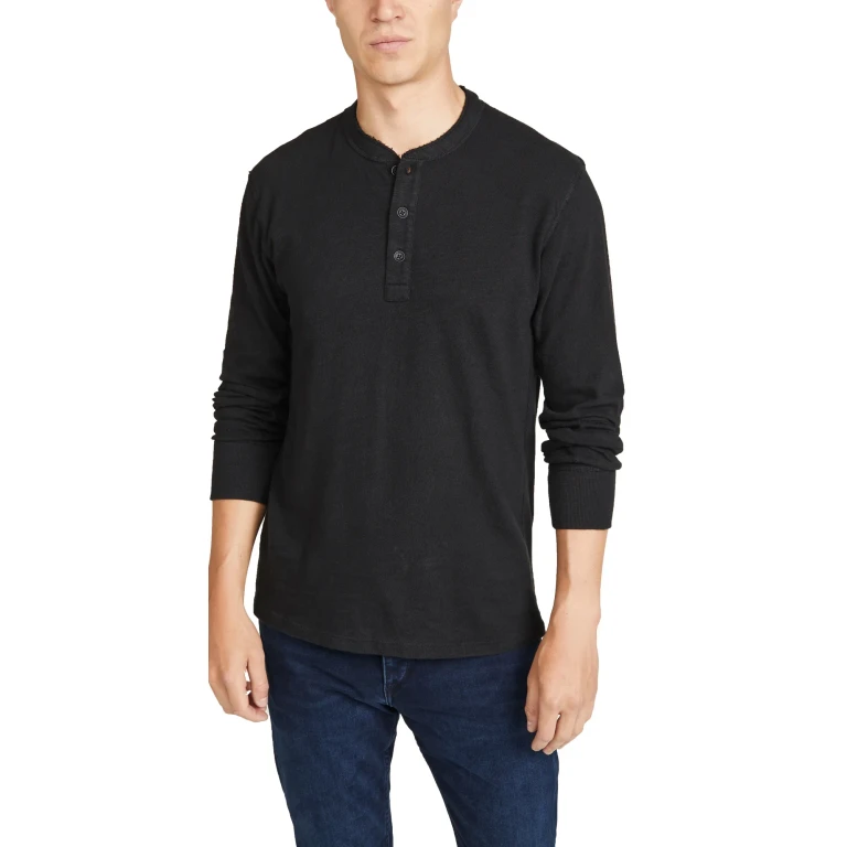 rag & bone Long Sleeve Classic Henley Jet Black XXL