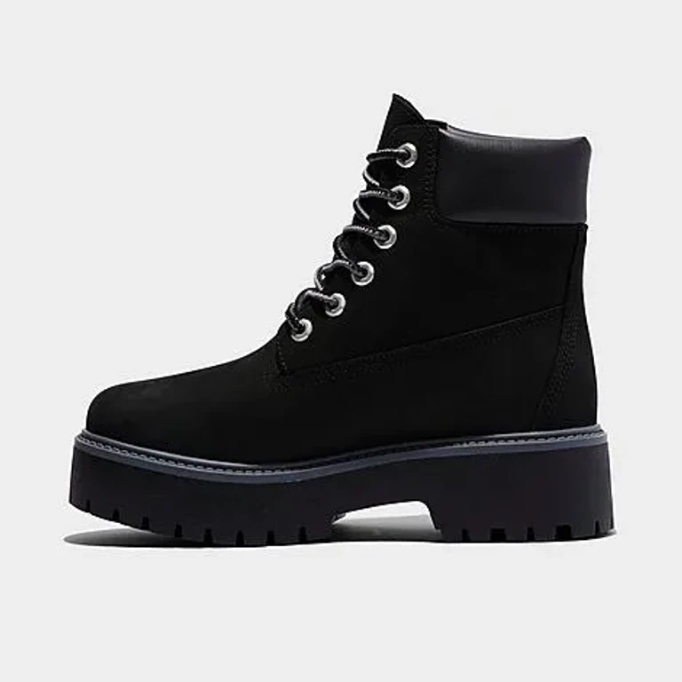 Timberland Women's Stone Street 6 Inch Waterproof Platform Boots in Jet Black Size: 5.5