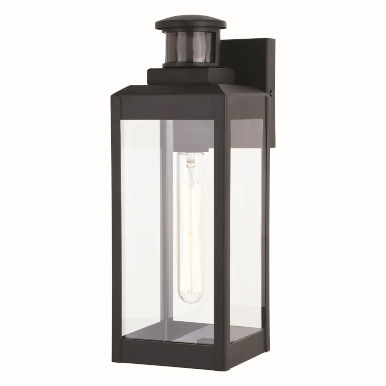 Textured Black One Light Outdoor Motion Sensor Wall Mount from the Kinzie Collection