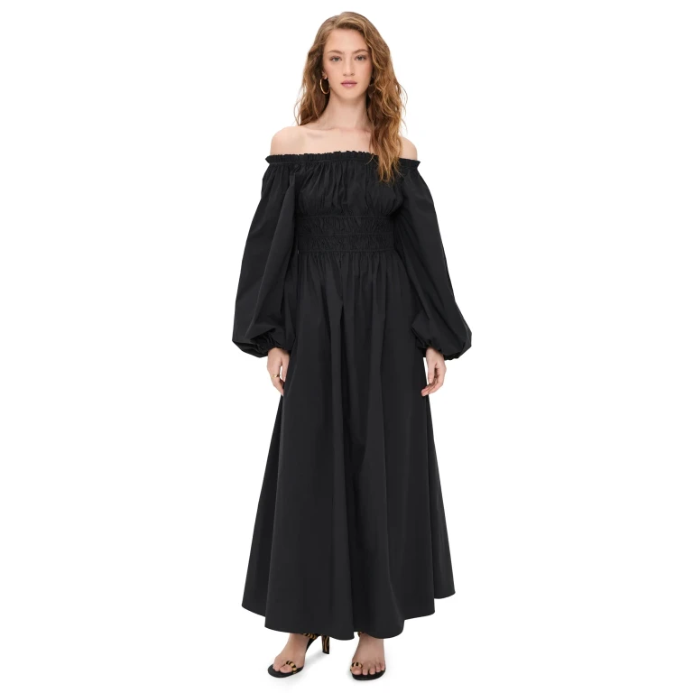 CAROLINE CONSTAS Raquela Off-Shoulder Ruffle Maxi Dress Black XS