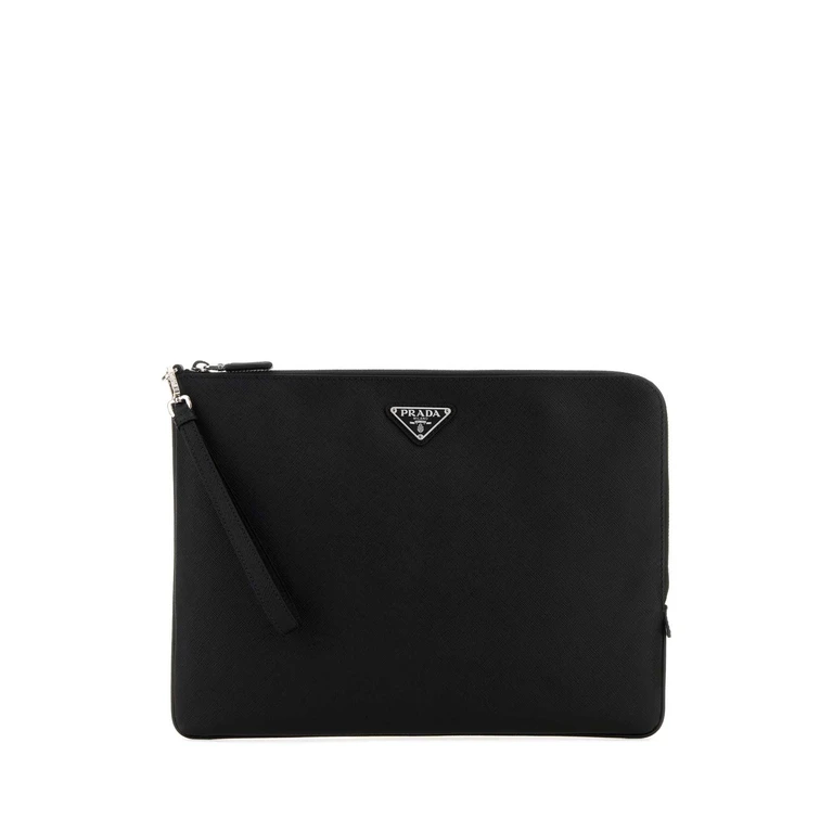 Prada Black Leather Clutch Nero Beauty - Men