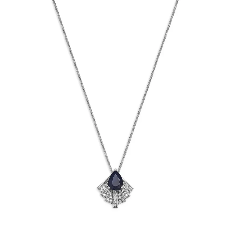 Blue Sapphire & Diamond Pendant Necklace in 14K White Gold