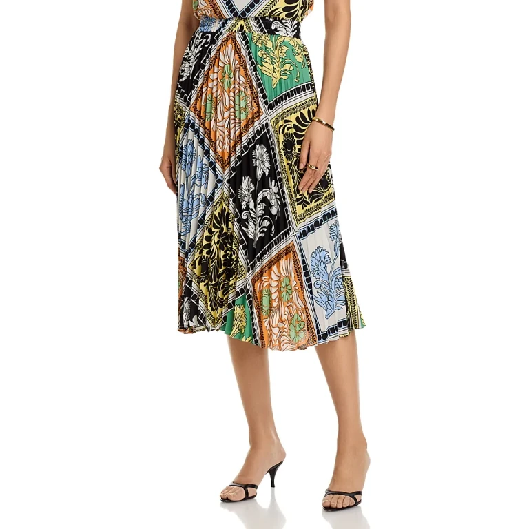 T Tahari Pull On Pleated Printed Skirt