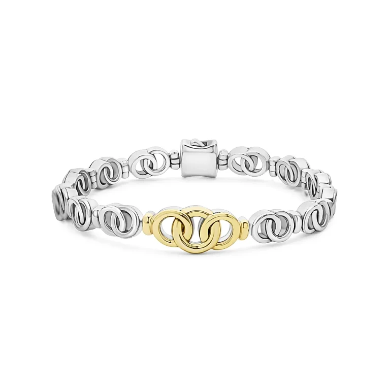 Lagos 18K Yellow Gold & Sterling Silver Signature Caviar Interlocking Link Bracelet