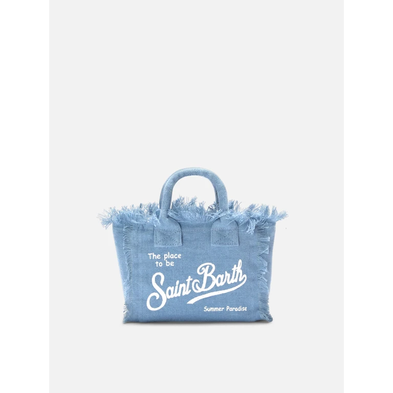 Mc2 Saint Barth Blue Solid Linen Vanity Mini Bag With Removable Strap Sky - Unisex