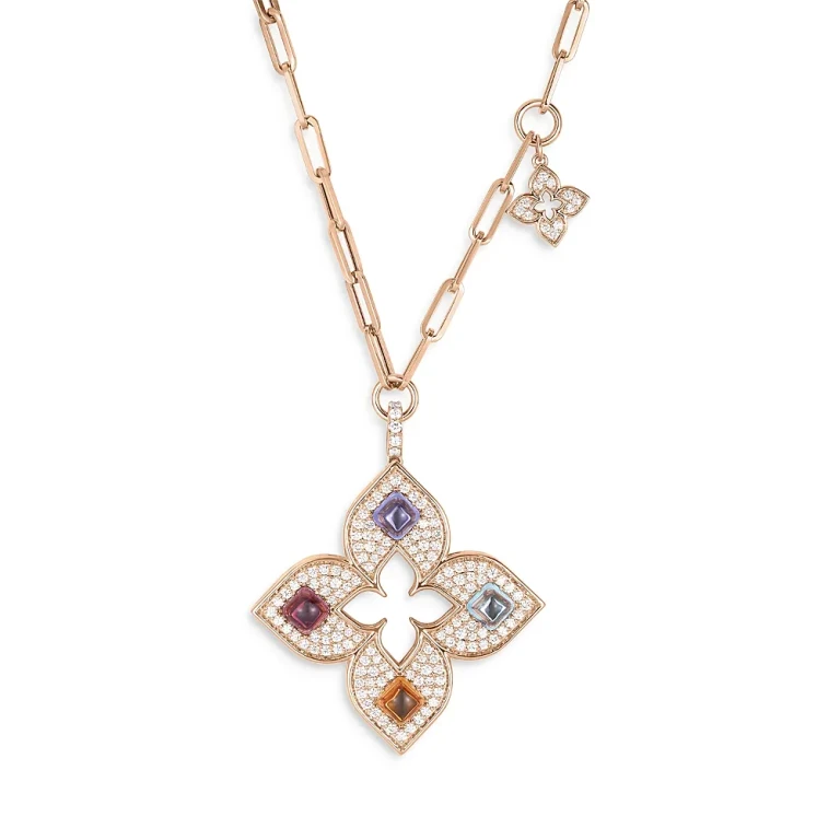 Roberto Coin 18K Rose Gold Venetian Princess Carnival Multi Gemstone & Diamond Flower Pendant Necklace, 17