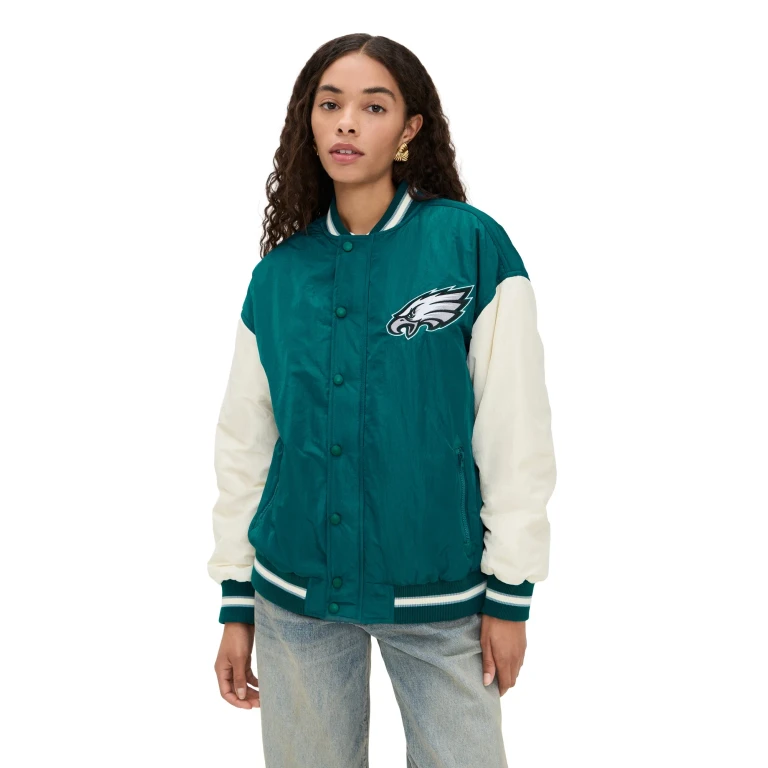 Terez Eagles Colorblock Bomber Jacket Eagles Midnight Green/Sugar XS