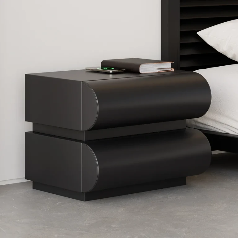 Modern White Leather Smart Nightstand with Wireless Charger 2 Drawers Bedside Table with USB & Type-C Ports