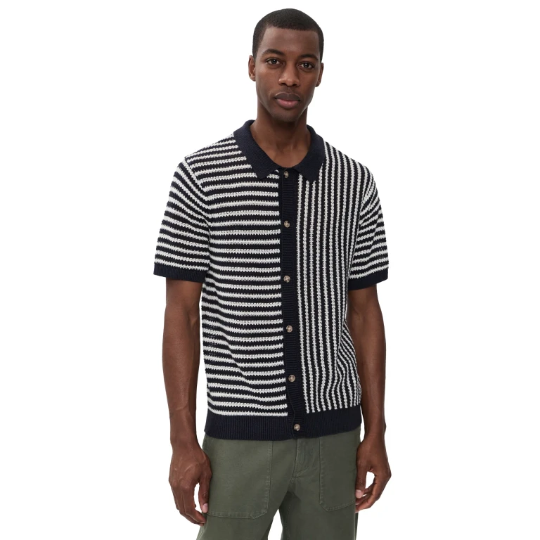 Onia Linen Button Up Sweater Tan/White XL