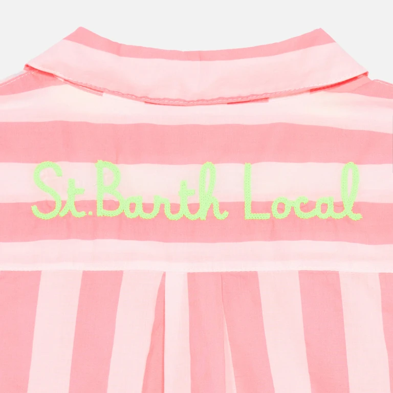 Mc2 Saint Barth Striped Mini Brigitte Shirt With St. Barth Local Embroidery Pink