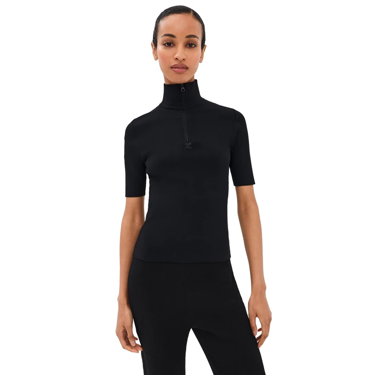 Courrèges Zipped Mockneck Knit Top Aqua XS