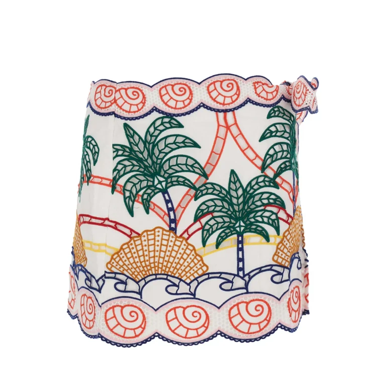 Farm Rio White Skirt With Knot And Tropical Embroidery In Cotton For Women