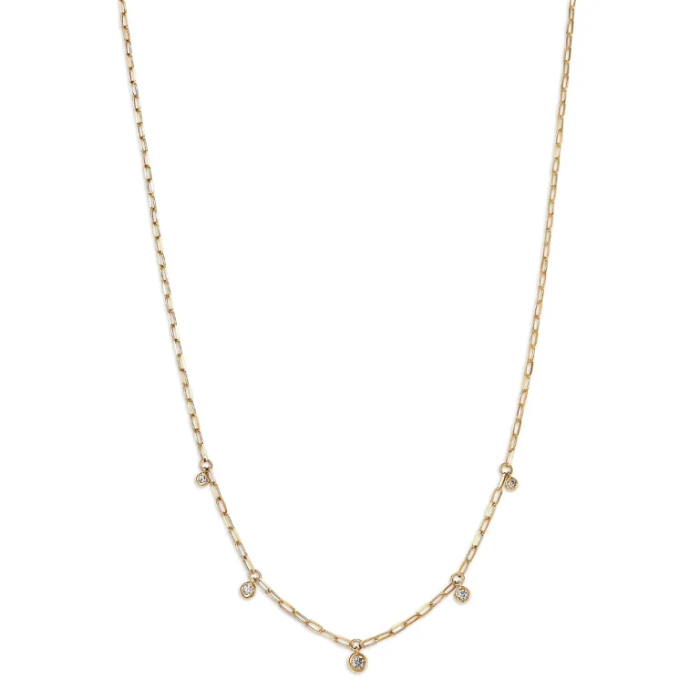 Diamond Bezel Dangle Collar Necklace in 14K Yellow Gold, 0.25 tcw