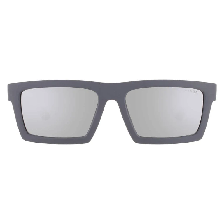 Prada Linea Rossa Matte Grey Mirror Rectangular Mens Sunglasses PS A07S 18K60A 58