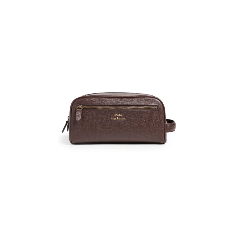 Polo Ralph Lauren Pebbled Leather Shave Kit Pouch Dark Brown One Size
