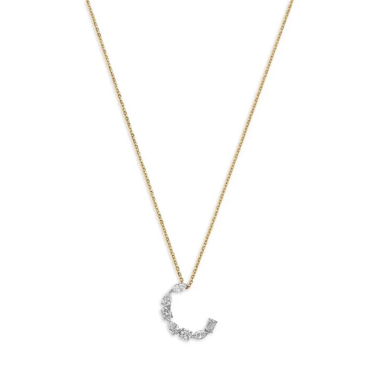 Luxe Collection Certified Mixed Cut Lab Grown Diamond Initial Pendant Necklace in 14K White & Yellow Gold, 0.5 tcw
