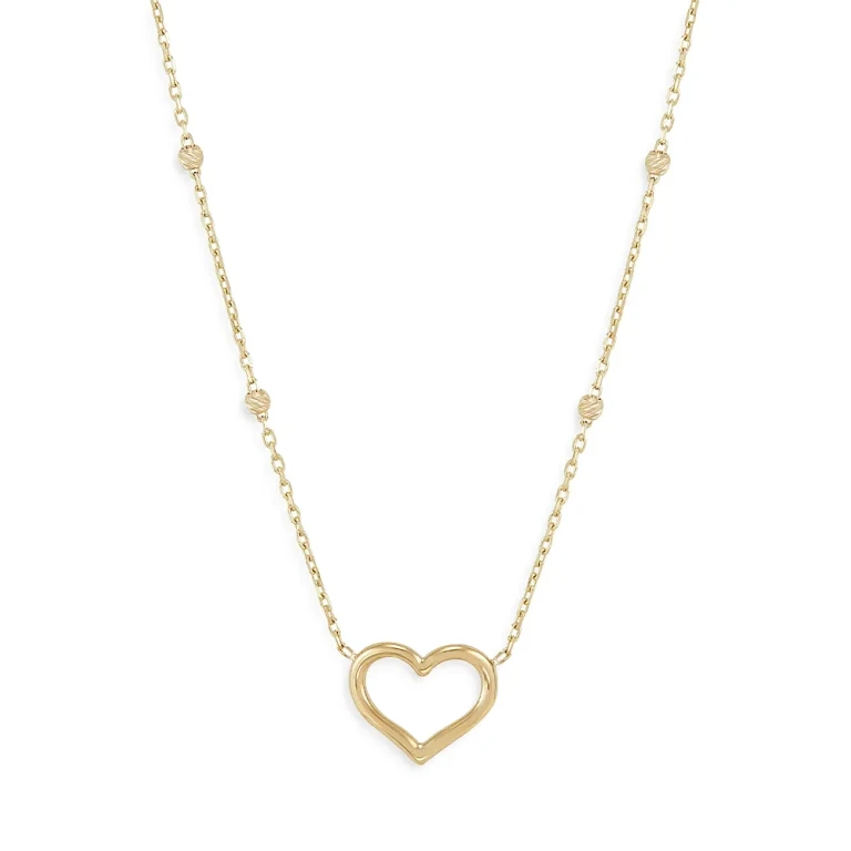 14K Yellow Gold Open Heart Station Necklace, 18