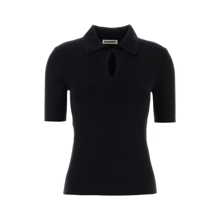 Jil Sander Black Wool Polo Shirt Lana Vergine - Women