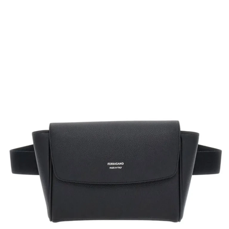 Ferragamo Black Hammered Calfskin Belt Bag