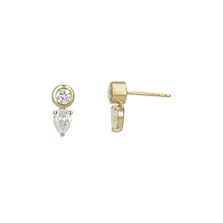 14K Yellow Gold Lab Grown Diamond Mixed Cut Bezel Stud Earrings