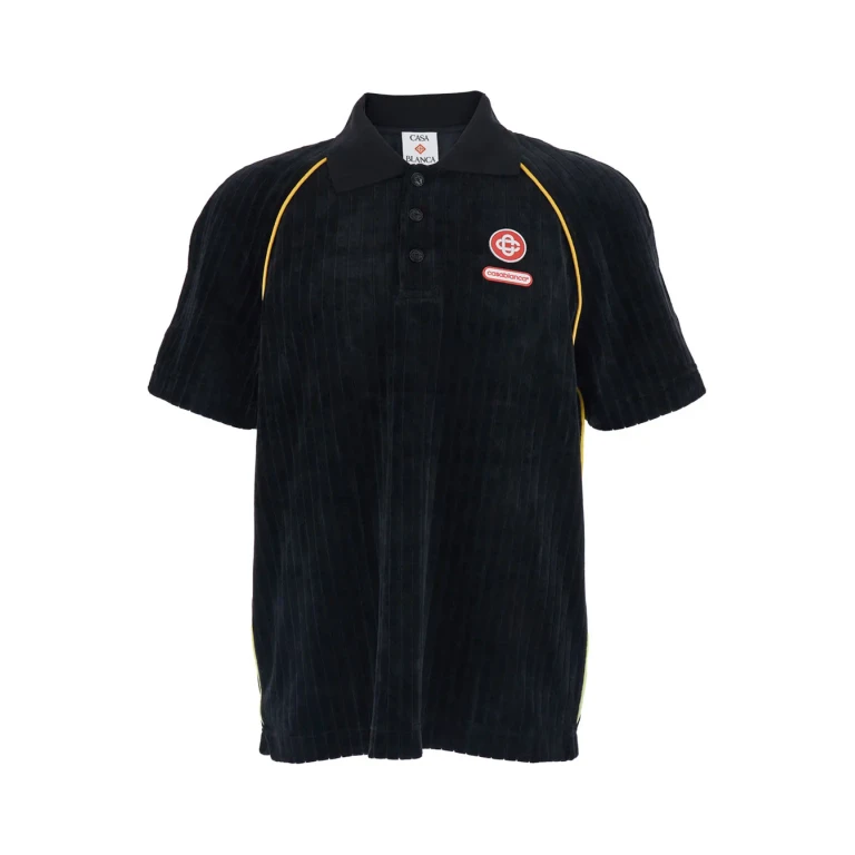Casablanca Black Polo Shirt With Classic Collar And Logo Embroidery On The Front In Corduroy Man