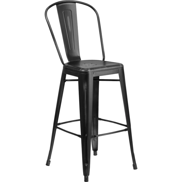 High Back 30" Distressed Black Metal Indoor-Outdoor Bar Stool