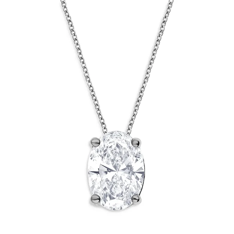Certified Lab Grown Diamond Oval Pendant Necklace in 18K White Gold, 2.0 tcw