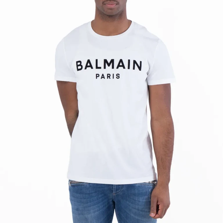 Balmain Flock Logo Cotton T Shirt