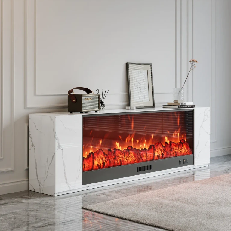 70.9" Electric Fireplace TV Stand Modern Media Console Entertainment Center with Adjustable Remote Control Temperature in White
