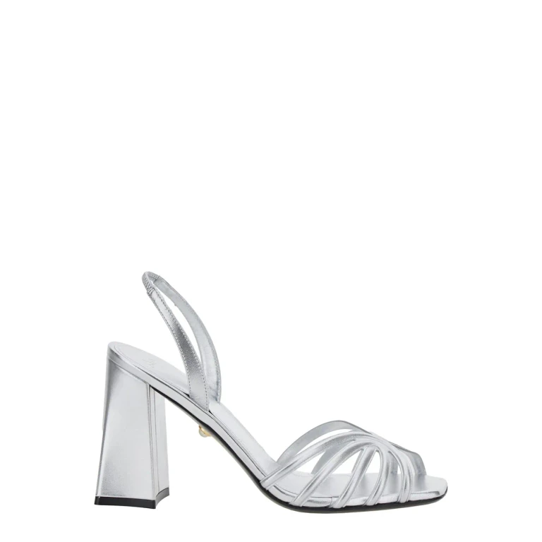 Alevì tara Metallic Sandals With Elastic Ankle Strap And Block Heel In Leather Woman